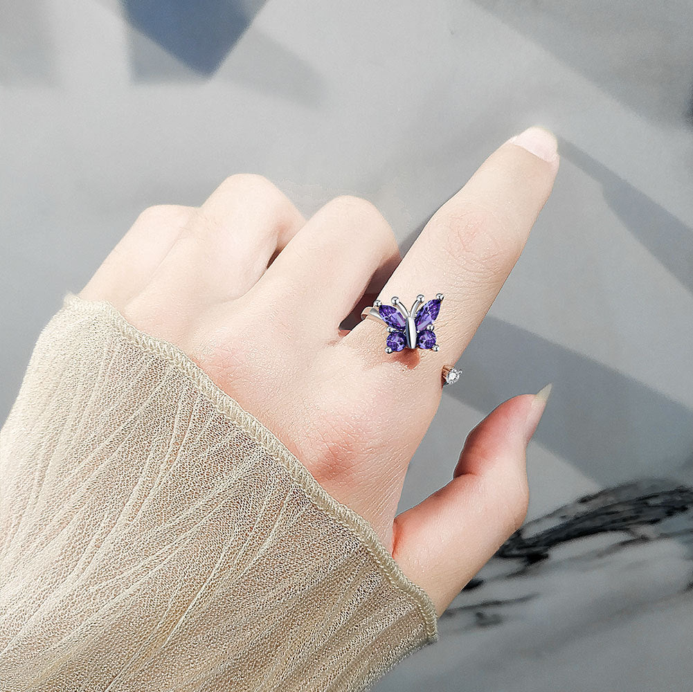 Rotating Ring Rotatable Zircon Butterfly Ring Hand Jewelry