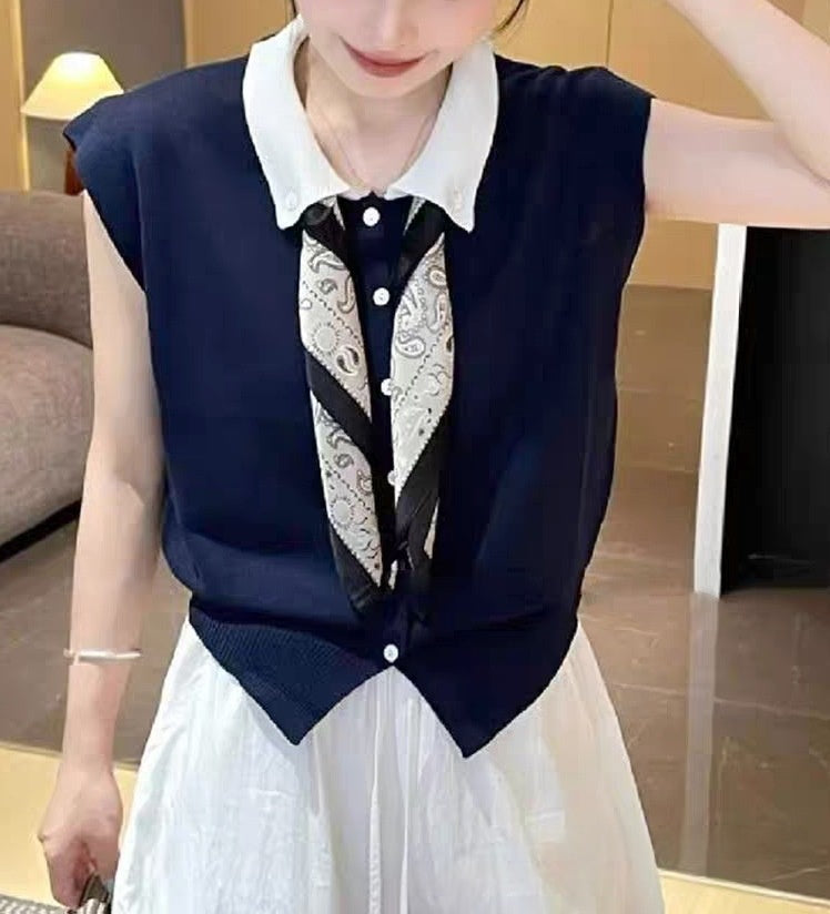 Polo-neck Knit Sweater Casual Trendy Top For Women