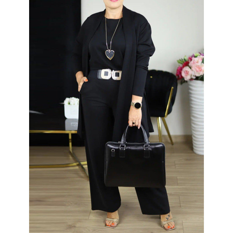 Women's Solid Color Knitted Three-Piece