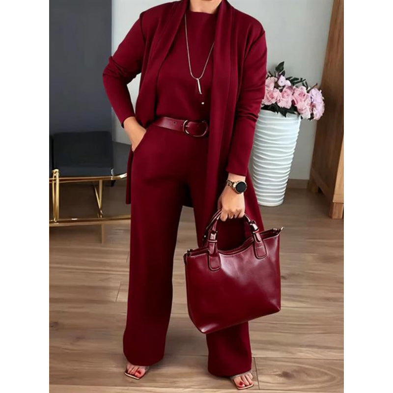 Women's Solid Color Knitted Three-Piece