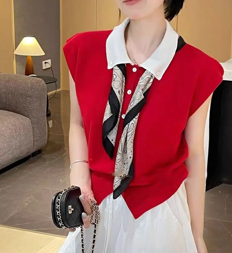 Polo-neck Knit Sweater Casual Trendy Top For Women