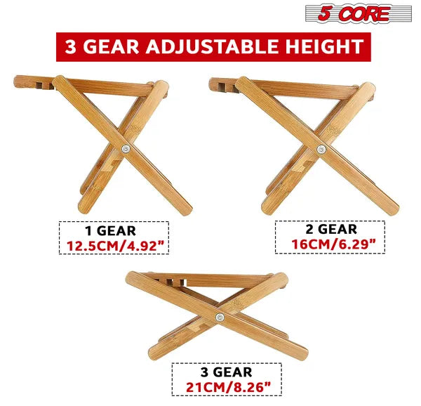 5 Core Guitar Foot Stool 3 Level Adjustable Leg Rest Non Slip Portable Wood Classical Footrest
