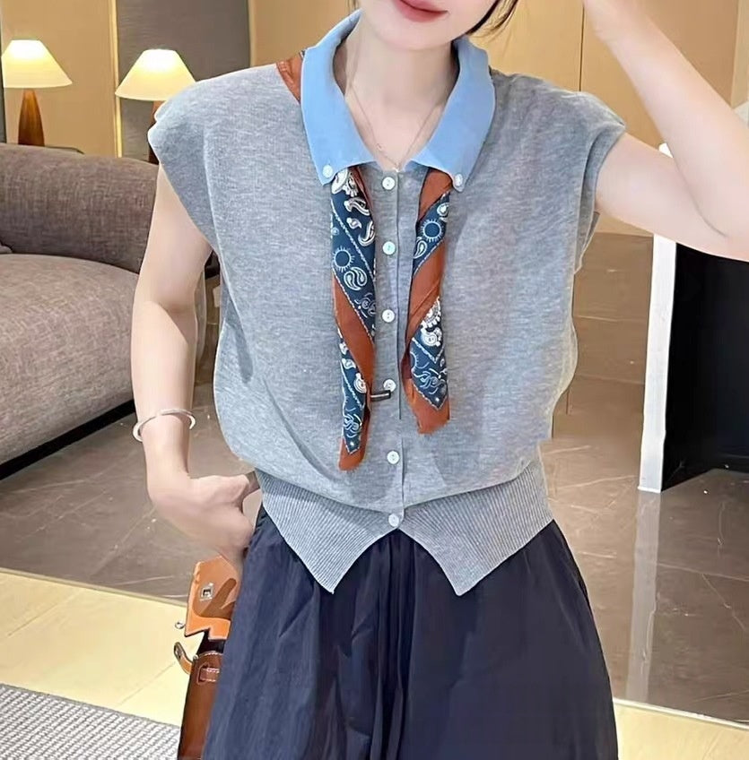 Polo-neck Knit Sweater Casual Trendy Top For Women