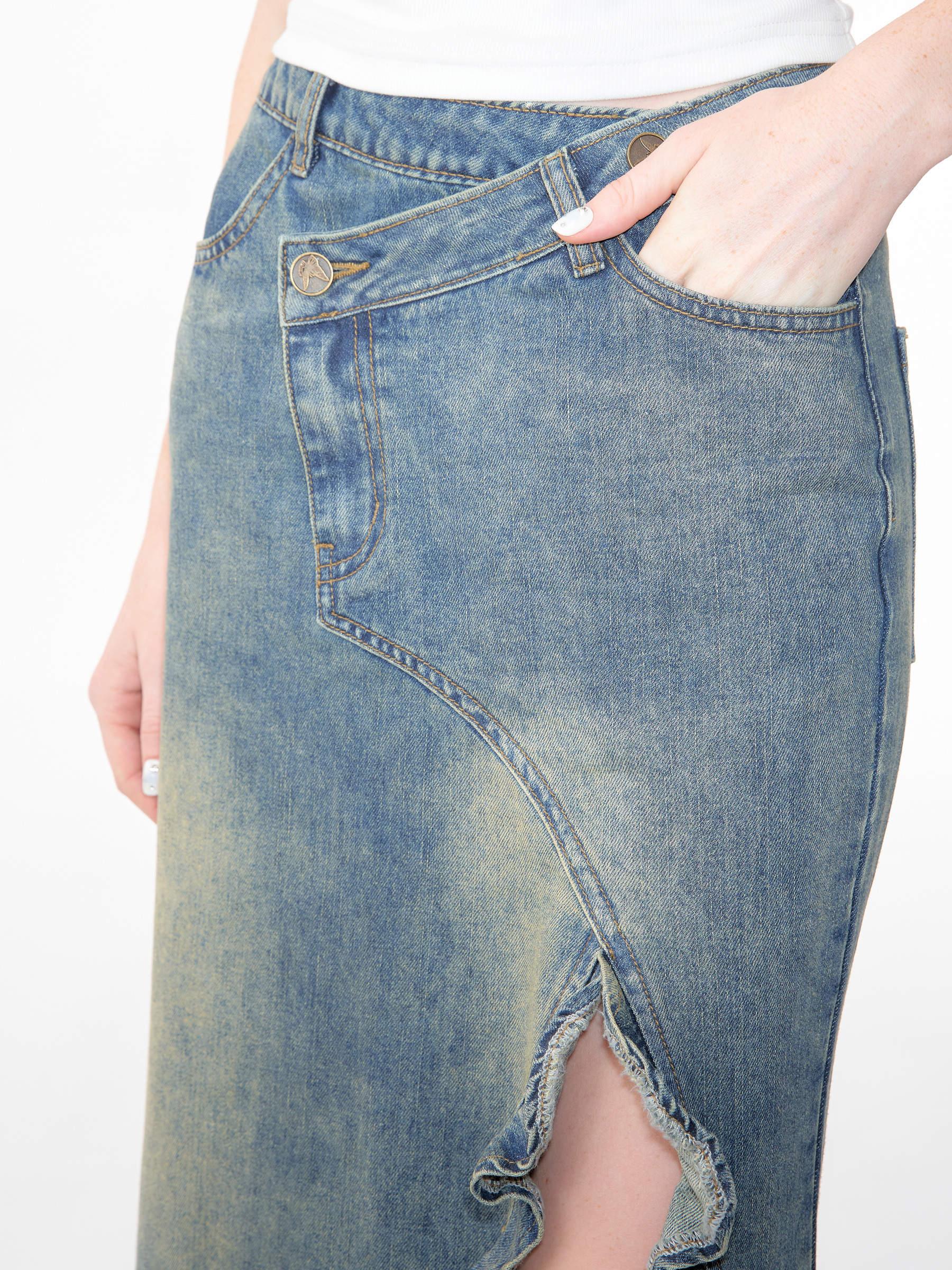 Retro High-Waisted Denim Fishtail Skirt