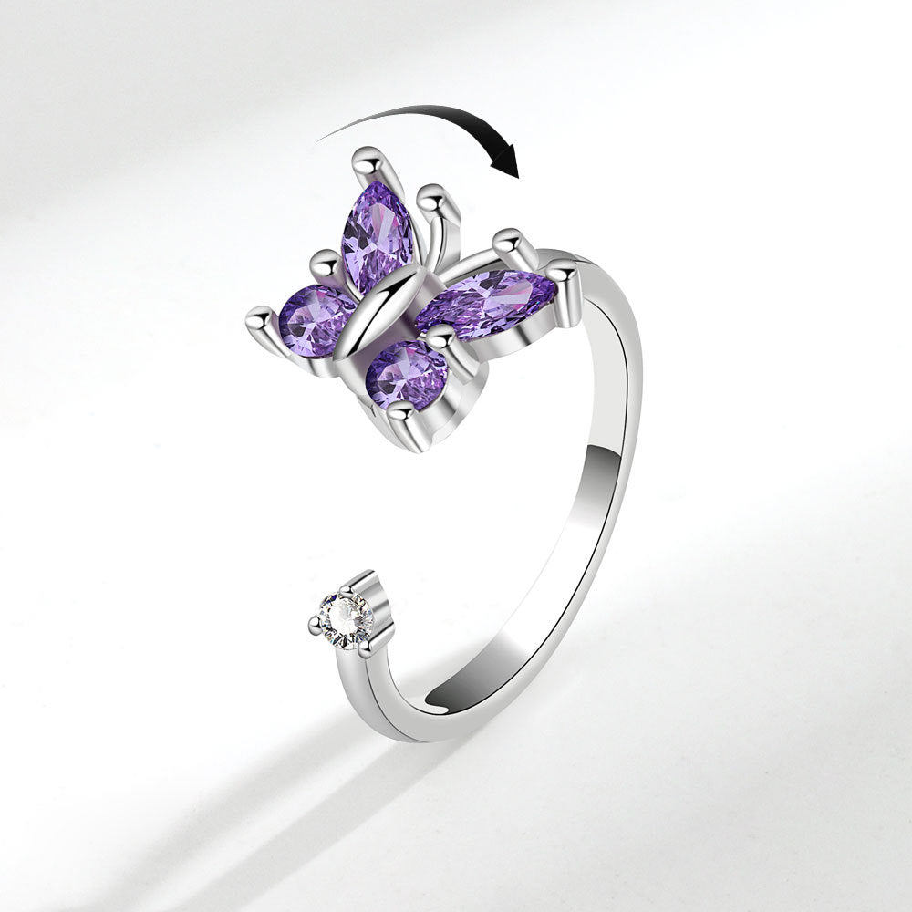 Rotating Ring Rotatable Zircon Butterfly Ring Hand Jewelry
