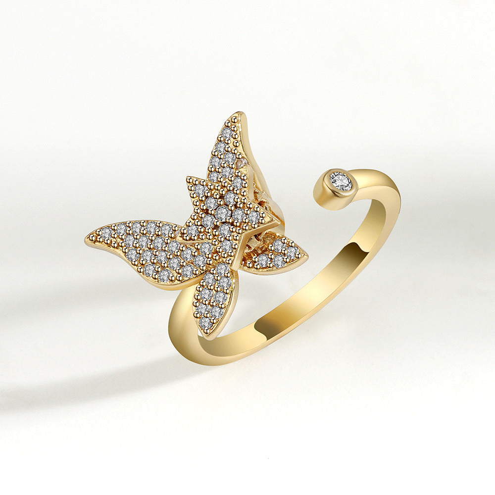 Rotating Ring Rotatable Zircon Butterfly Ring Hand Jewelry