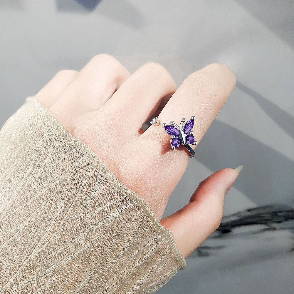 Rotating Ring Rotatable Zircon Butterfly Ring Hand Jewelry