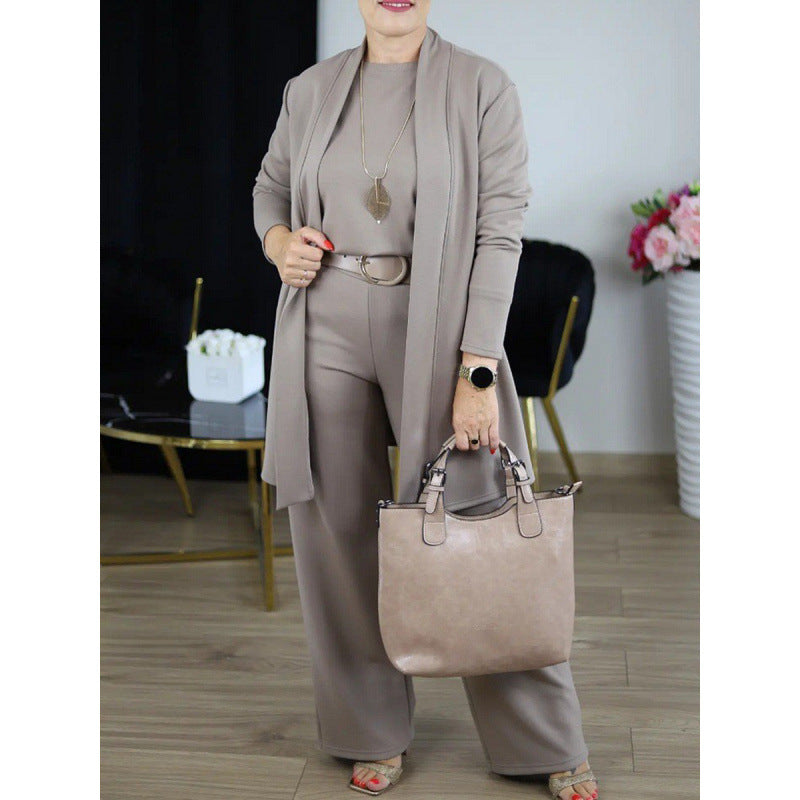 Women's Solid Color Knitted Three-Piece