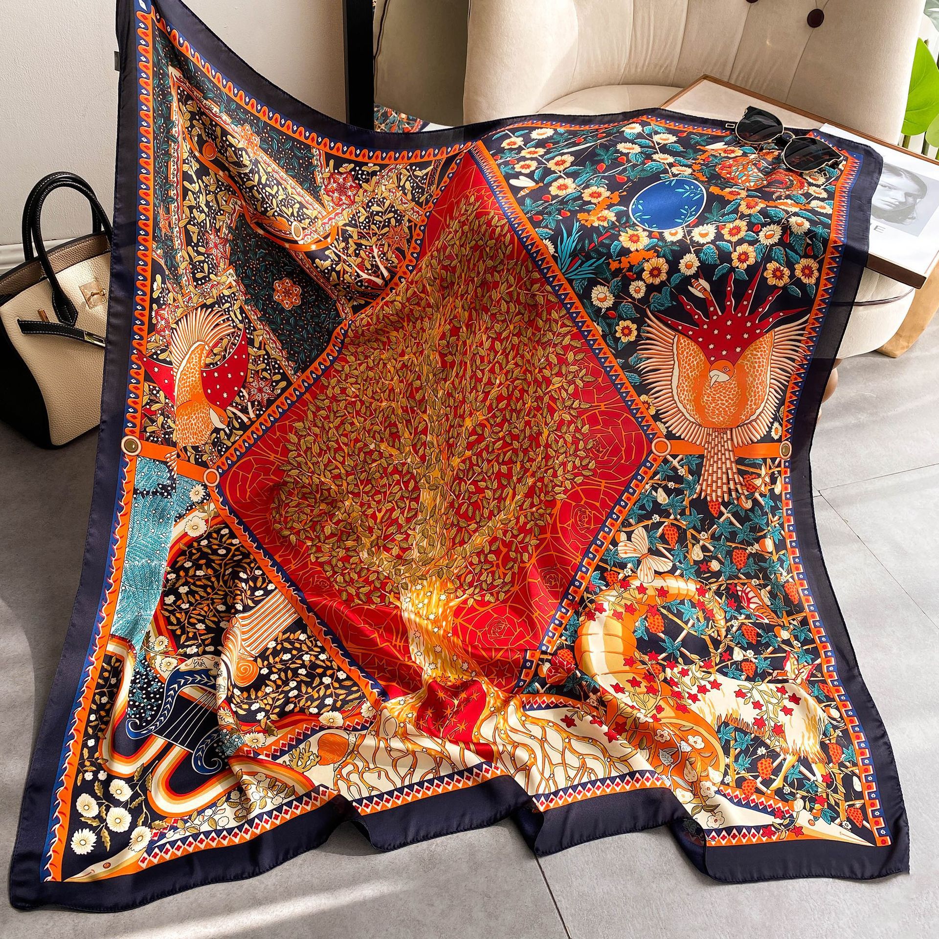 Creative Exotic-print Versatile Silk Scarf