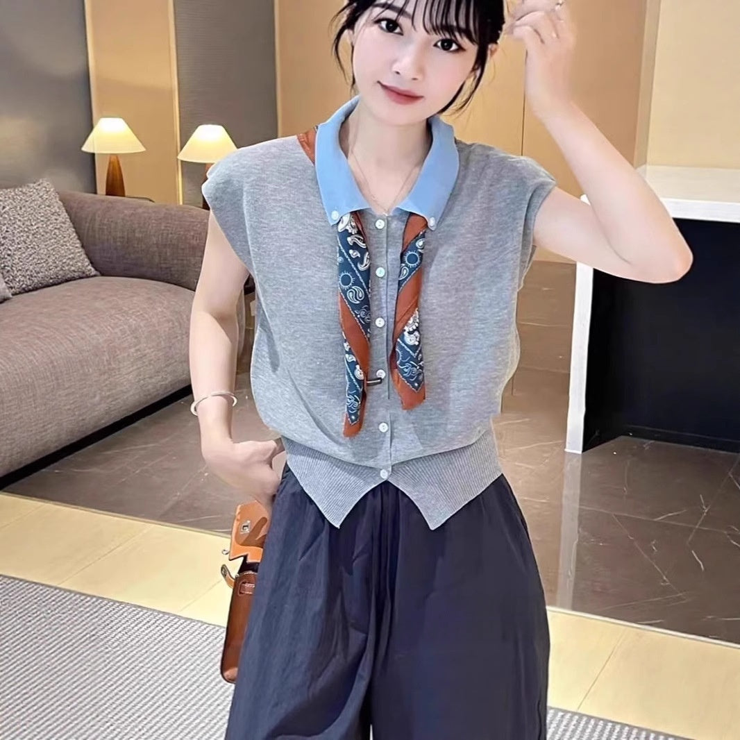 Polo-neck Knit Sweater Casual Trendy Top For Women