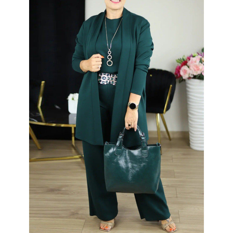 Women's Solid Color Knitted Three-Piece