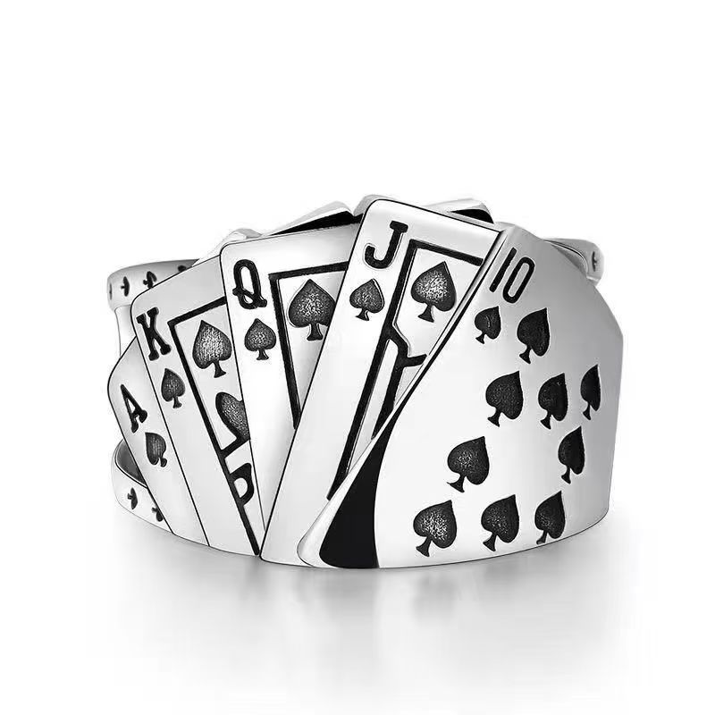 1 Pc Vintage Adjustable Ring For Men, Fashion Personality Exaggerated Poker Pattern Ring, Party Accessories
