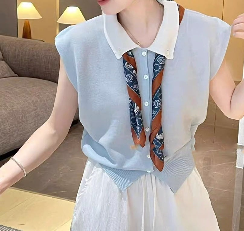 Polo-neck Knit Sweater Casual Trendy Top For Women